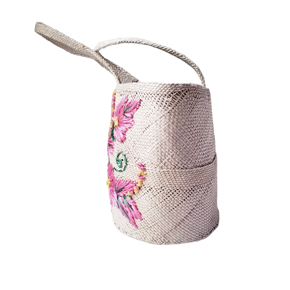 Vintage Pink Floral Wicker Bag - Picture 3 of 12